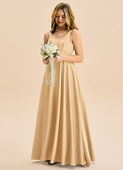 Azazie Gabby Junior A-Linie Plissee Stretch-Satin Kleid Gold image4