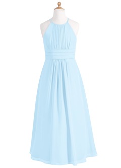 Azazie Bonnie Junior Sky Blue A-Line Pleated Chiffon Dress image5