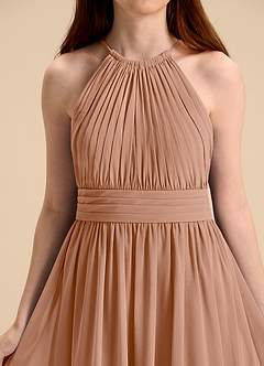 Azazie Malone Junior Robe Trapèze en Mousseline de soie Plissée Champagne Rosé image8