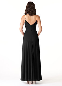Azazie Evalin Vestidos de damas de honor Vestido de Negro de Malla de Corte en A con Cuello en V Plisado image2