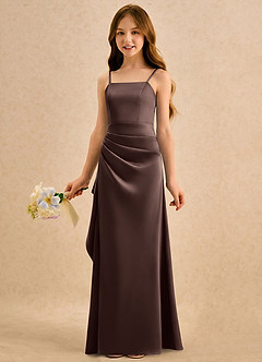 Azazie Cannoli Girls Formal Flower Girl Dresses Ganache A-Line Pleated Stretch Satin Dress image3