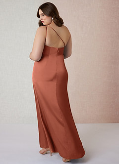 Azazie Mika Brautjungfernkleider Etui One-Shoulder Stretch-Satin Kleid Lehm image11