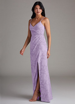 Azazie Maci Bridesmaid Dresses Lilac Sheath Pleated Floral Burnout Dress image3