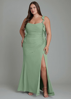 Azazie Jessamine Abiti da Damigella Abito Sirena in Chiffon Corsetto Matcha image9