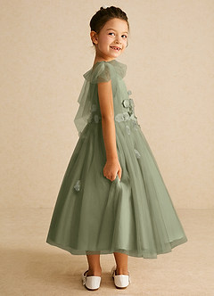 Azazie Minia Flower Girl Dresses Pistachio A-Line Bow Matte Satin Dress image2