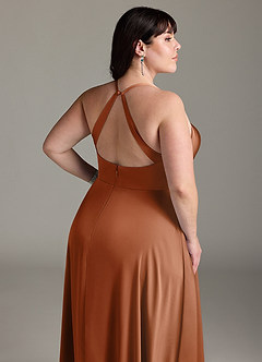Azazie Davis Bridesmaid Dresses Copper A-Line Pleated Stretch Satin Dress image12