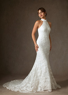 Azazie Eden Vestidos de noiva Vestido Diamante Branco de Renda de sereia image6