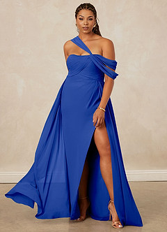 Christian Siriano Bridal for Azazie 1014 Robes de demoiselle d'honneur Robe Trapèze en Mousseline de soie Épaule décolletée Bleu Roi image1