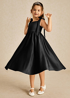 Azazie Chelsie Flower Girl Dresses Black A-Line Bow Matte Satin Dress image3