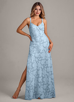 Azazie Aliza Bridesmaid Dresses Sky Blue A-Line Floral Burnout Dress image1