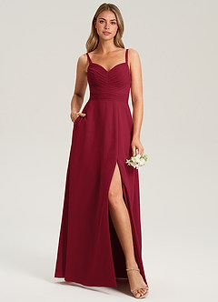 Azazie Terese Bridesmaid Dresses Burgundy A-Line Pleated Chiffon Dress image6