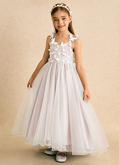 Azazie Darlina Robe Demoiselle D'honneur Fillette Robe Princesse en Tulle Dentelle Ivoire Pétale De Rose image9