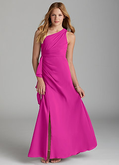 Azazie Maive Junior Fuchsia A-Line Pleated Chiffon Dress image1