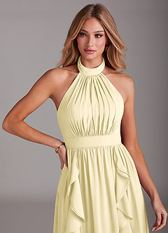 Azazie Avary Bridesmaid Dresses Lemon Sorbet A-Line Pleated Chiffon Dress image6