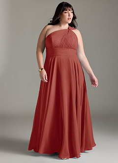 Azazie Charlize Bridesmaid Dresses Terracotta A-Line One Shoulder Chiffon Dress image9