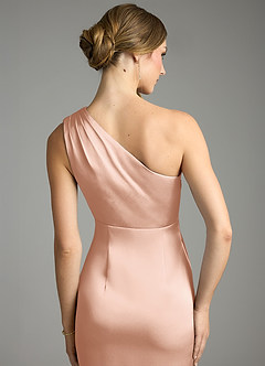 Azazie Emorie Bridesmaid Dresses Rose Gold Sheath One Shoulder Stretch Satin Dress image5