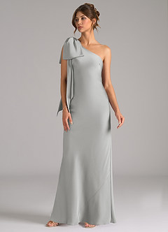 Azazie Capri Robes de demoiselle d'honneur Robe Sirène en Satin extensible Ue épaule Argent image4