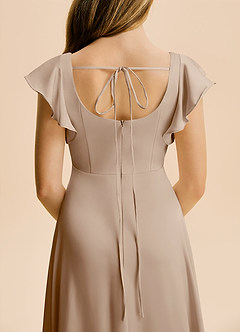 Azazie Bondi Junior Taupe A-Line Side Slit Stretch Satin Dress image6