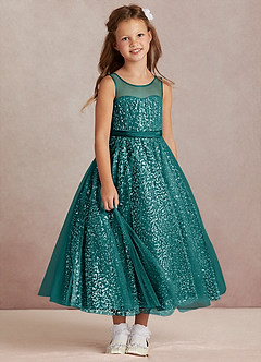 Azazie Siwa Flower Girl Dresses Peacock A-Line Beaded Tulle Dress image2