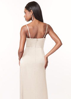 Azazie Maci Bridesmaid Dresses White Alabaster A-Line V-Neck Pleated Stretch Satin Dress image6