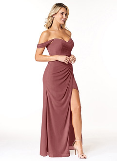Azazie Tessa Jurken voor bruidsmeisjes Converteerbaar Jurk van Mesh met Kolom Lieverd off-the-shoulder Amethist image4