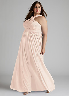 Azazie Hillian Bridesmaid Dresses Blushing Pink A-Line Halter Pleated Mesh Dress image10