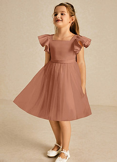 Azazie Kaeya Flower Girl Dresses Bronzer A-Line Bow Tulle Dress image4