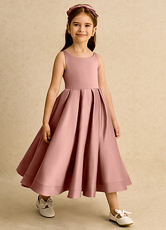 Azazie Babs Flower Girl Dresses Cedar Rose Ball-Gown Pleated Matte Satin Dress image4
