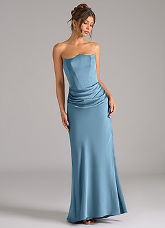 Azazie Debby Bridesmaid Dresses Steel Blue Mermaid Strapless Stretch Satin Convertible Dress image3