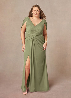 Azazie Luisa Mother of the Bride Dresses Pistachio Mermaid V-Neck Pleated Mesh Dress image7