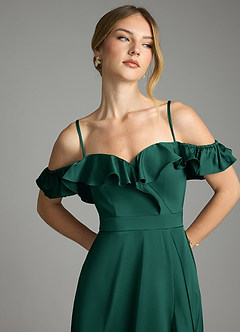 Azazie Lyra Bridesmaid Dresses Emerald A-Line Off the Shoulder Stretch Satin Convertible Dress image11