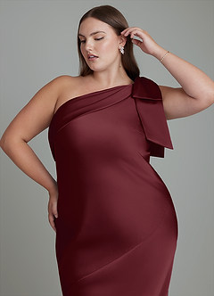 Azazie Yuanna Bridesmaid Dresses Cabernet Mermaid One Shoulder Stretch Satin Dress image10