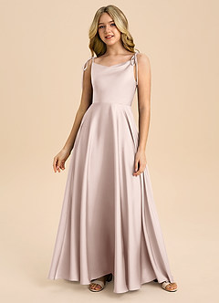 Azazie Popsy Junior Blushing Pink A-Line Bow Stretch Satin Dress image3