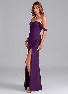 Azazie Asha Bridesmaid Dresses Grape Sheath Off the Shoulder Chiffon Convertible Dress image4