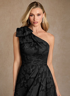 Azazie Easton Moeder van de bruid jurken Baljurk Jurk van Bloemen Burn-out One-Shoulder Zwart image3