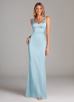 Azazie Denice Bridesmaid Dresses Sky Blue A-Line Pleated Stretch Satin Dress image3
