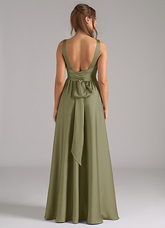 Azazie Kora Bridesmaid Dresses Pistachio A-Line Pleated Stretch Satin Dress image5