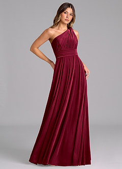 Azazie Charlize Bridesmaid Dresses Burgundy A-Line One Shoulder Velvet Dress image4