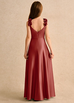 Azazie Rosita Junior Formal Robe Demoiselle D'honneur Fillette Robe Trapèze en Mat Satiné Plissée Terracotta image4
