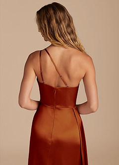 Azazie Maron Bridesmaid Dresses Auburn Sheath One Shoulder Metallic Satin Dress image2