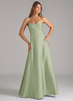 Azazie Valentine Robes de demoiselle d'honneur Robe Trapèze en Satin extensible Corset Vert Sauge image4