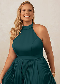 Christian Siriano Bridal for Azazie 1007 Bridesmaid Dresses Pine A-Line Pleated Stretch Satin Dress image14