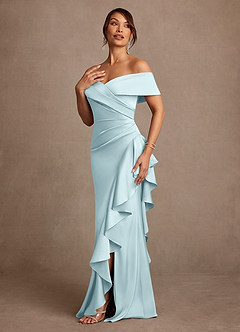 Azazie Kirsty vestidos de madre de la novia Vestido de Azul Nube de Satén Elástico de Corte Recto con Vestidos sin tirantes image3