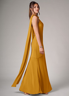 Azazie Kinsley Robes de demoiselle d'honneur Robe Sirène en Satin extensible Fente Latérale Caramel écossais image6