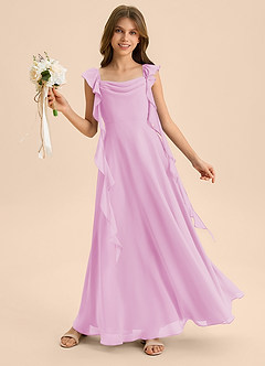 Azazie Carmin Junior Abito A-Line in Chiffon Increspato Rosa Confetto image4