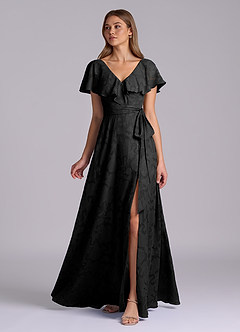 Azazie Lainey Suknie dla druhen Linia A z kieszeniami Kwiatowe wypalenie Do ziemi Sukienka image5