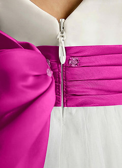 Azazie Sosie Flower Girl Dresses Ivory Fuchsia A-Line Pleated Tulle Dress image5