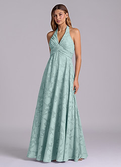 Azazie Tessie Bridesmaid Dresses Mist A-Line Pleated Floral Burnout Dress image3