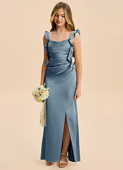 Azazie Jessamine Junior Dusty Blue A-Line Ruched Stretch Satin Dress image6