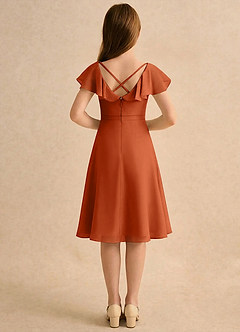 Azazie Narin Girls Formal Robe Demoiselle D'honneur Fillette Robe Trapèze en Mousseline de soie avec manches Orange Brûlée image2